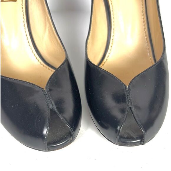 YSL Yves Saint Laurent Black Leather Peep Toe Heels Shoes - Picture 12 of 15